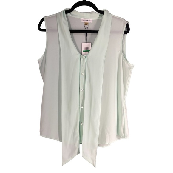 Calvin Klein Tops - CALVIN KLEIN Mint Green  tie neck sleeveless blouse New With tags Size Large